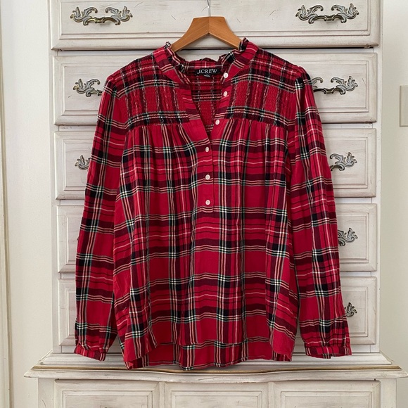 J. Crew Ruffleneck Good Tidings Plaid Popover Top - Picture 2 of 5